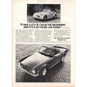 1973 Triumph TR-6 TR6 Convertible 2 Seat Roadster Vintage Print Ad 70s Wall Art